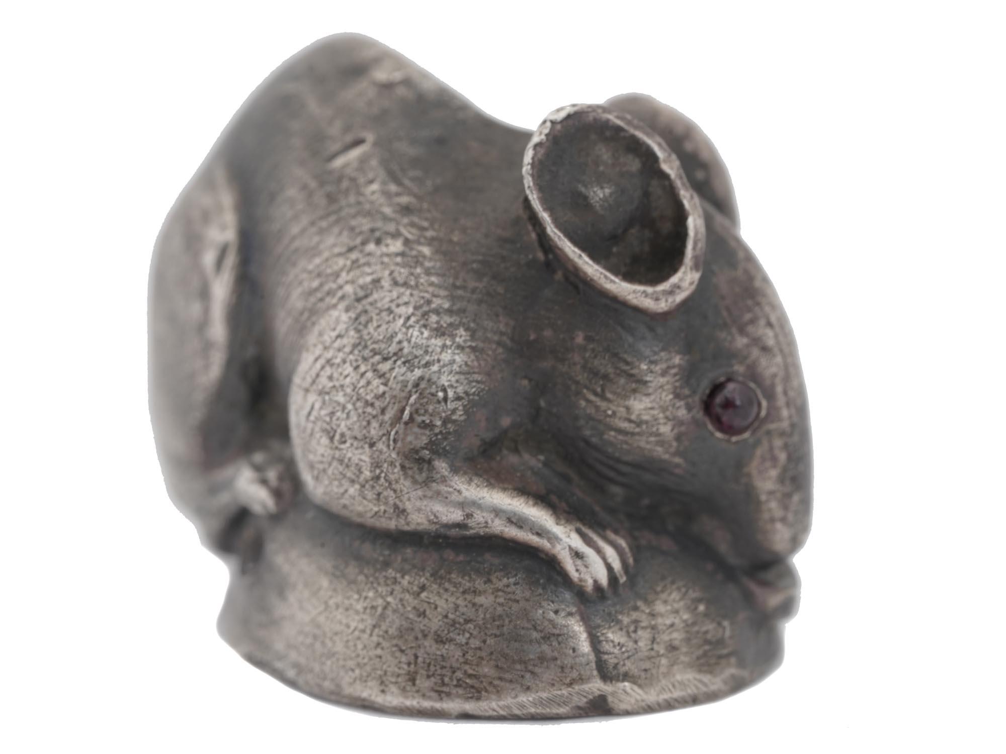 RUSSIAN SILVER FIGURINE OF A MOUSE WITH AMETHYSTS PIC-2